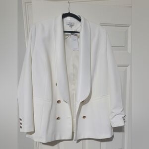 White Double-Breasted Shawl Collar Blazer with Gold Buttons